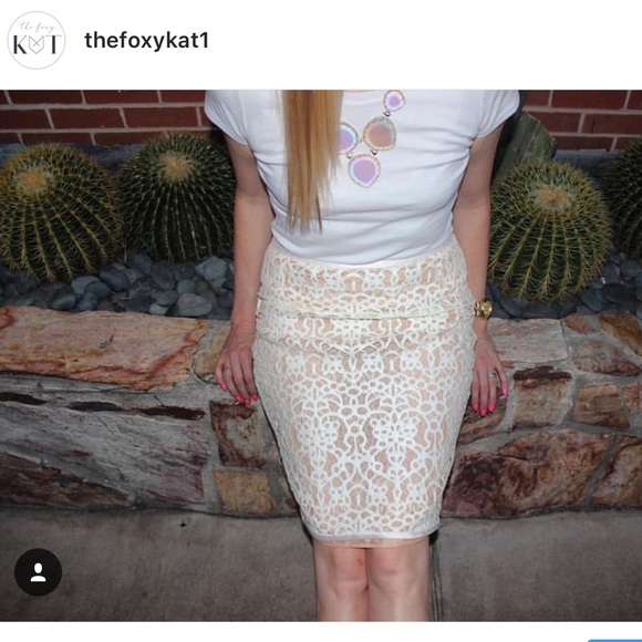 SALE-Kora Rae Tan Lace Pencil Skirt - Picture 3 of 5